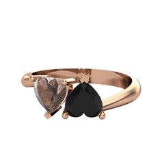 İkili Ena Kalp Yüzük - Dumanlı kuvars ve siyah zirkon 925 ayar rose altın kaplama gümüş yüzük #ambgha