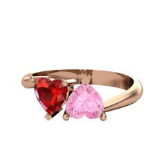 Garnet ve pembe kuvars 14 ayar rose altın yüzük