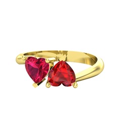 İkili Ena Kalp Yüzük - Rodolit garnet ve garnet 18 ayar altın yüzük #b7e9no