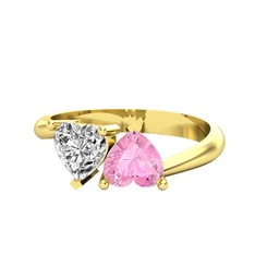 İkili Ena Kalp Yüzük - Beyaz zirkon ve pembe kuvars 8 ayar altın yüzük #bqrw6w