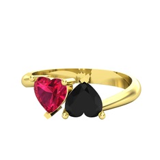 Rodolit garnet ve siyah zirkon 14 ayar altın yüzük