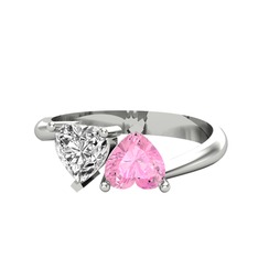 Beyaz zirkon ve pembe kuvars 925 ayar gümüş yüzük