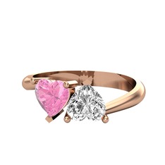 Pembe kuvars ve swarovski 18 ayar rose altın yüzük