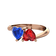 İkili Ena Kalp Yüzük - Lab safir ve garnet 18 ayar rose altın yüzük #edolpo