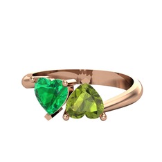 Yeşil kuvars ve peridot 925 ayar rose altın kaplama gümüş yüzük