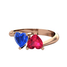 İkili Ena Kalp Yüzük - Lab safir ve rodolit garnet 925 ayar rose altın kaplama gümüş yüzük #fezy7v