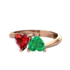 Garnet ve yeşil kuvars 18 ayar rose altın yüzük