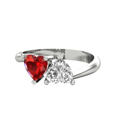 Garnet ve swarovski 18 ayar beyaz altın yüzük