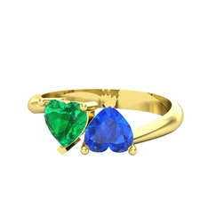 Yeşil kuvars ve lab safir 925 ayar altın kaplama gümüş yüzük