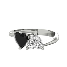 Siyah zirkon ve swarovski 14 ayar beyaz altın yüzük