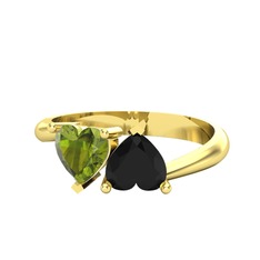 Peridot ve siyah zirkon 18 ayar altın yüzük