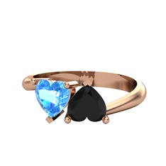 Akuamarin ve siyah zirkon 8 ayar rose altın yüzük
