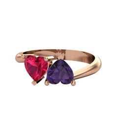 Rodolit garnet ve ametist 14 ayar rose altın yüzük