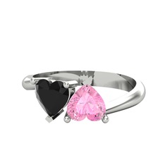 Siyah zirkon ve pembe kuvars 925 ayar gümüş yüzük