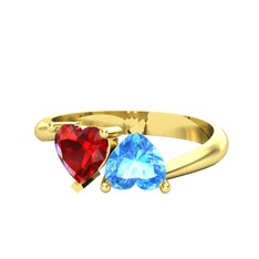 Garnet ve akuamarin 8 ayar altın yüzük