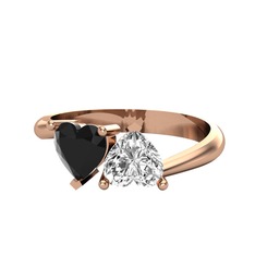 İkili Ena Kalp Yüzük - Siyah zirkon ve swarovski 8 ayar rose altın yüzük #nbk0pj