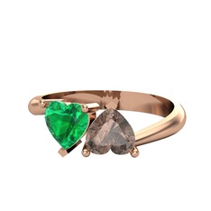 İkili Ena Kalp Yüzük - Yeşil kuvars ve dumanlı kuvars 925 ayar rose altın kaplama gümüş yüzük #ndfcdv