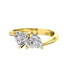İkili Ena Kalp Yüzük - Beyaz zirkon ve swarovski 14 ayar altın yüzük #od08d2