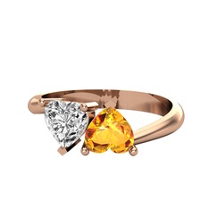 İkili Ena Kalp Yüzük - Swarovski ve sitrin 18 ayar rose altın yüzük #oo018q