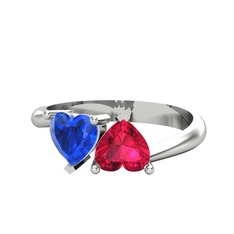 İkili Ena Kalp Yüzük - Lab safir ve rodolit garnet 18 ayar beyaz altın yüzük #ougilo