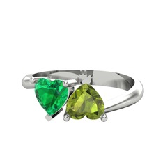 İkili Ena Kalp Yüzük - Yeşil kuvars ve peridot 18 ayar beyaz altın yüzük #pgiwmq