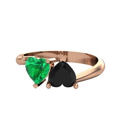 İkili Ena Kalp Yüzük - Yeşil kuvars ve siyah zirkon 18 ayar rose altın yüzük #pmhuff