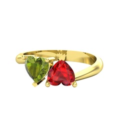 Peridot ve garnet 925 ayar altın kaplama gümüş yüzük