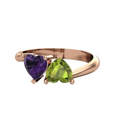 Ametist ve peridot 925 ayar rose altın kaplama gümüş yüzük