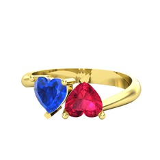 İkili Ena Kalp Yüzük - Lab safir ve rodolit garnet 14 ayar altın yüzük #qbqyid