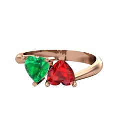 İkili Ena Kalp Yüzük - Yeşil kuvars ve garnet 14 ayar rose altın yüzük #ql3aia