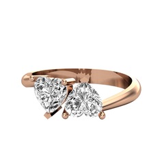 İkili Ena Kalp Yüzük - Swarovski 18 ayar rose altın yüzük #qlwpfh