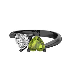 Swarovski ve peridot 925 ayar siyah rodyum kaplama gümüş yüzük