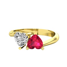 İkili Ena Kalp Yüzük - Swarovski ve rodolit garnet 14 ayar altın yüzük #r0izny