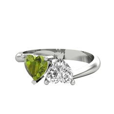 Peridot ve beyaz zirkon 18 ayar beyaz altın yüzük