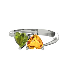 Peridot ve sitrin 14 ayar beyaz altın yüzük