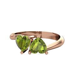 İkili Ena Kalp Yüzük - Peridot 14 ayar rose altın yüzük #rr87ps