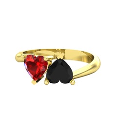 Garnet ve siyah zirkon 8 ayar altın yüzük