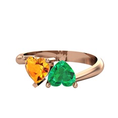 Sitrin ve yeşil kuvars 18 ayar rose altın yüzük