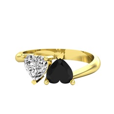 İkili Ena Kalp Yüzük - Swarovski ve siyah zirkon 8 ayar altın yüzük #sgnjj4