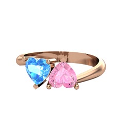 Akuamarin ve pembe kuvars 925 ayar rose altın kaplama gümüş yüzük