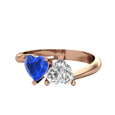 İkili Ena Kalp Yüzük - Lab safir ve swarovski 925 ayar rose altın kaplama gümüş yüzük #td1u89