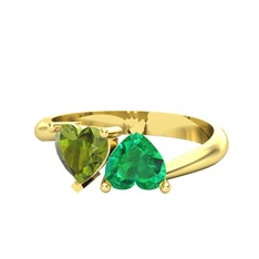 İkili Ena Kalp Yüzük - Peridot ve yeşil kuvars 925 ayar altın kaplama gümüş yüzük #ttme0z