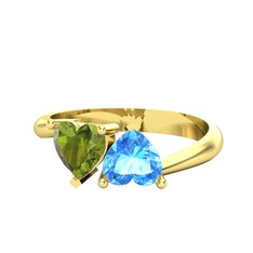 Peridot ve akuamarin 18 ayar altın yüzük