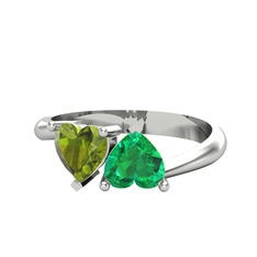 Peridot ve yeşil kuvars 18 ayar beyaz altın yüzük