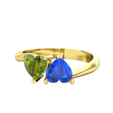 Peridot ve lab safir 18 ayar altın yüzük