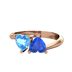 İkili Ena Kalp Yüzük - Akuamarin ve lab safir 8 ayar rose altın yüzük #x5drh3