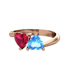 Rodolit garnet ve akuamarin 8 ayar rose altın yüzük