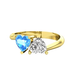 İkili Ena Kalp Yüzük - Akuamarin ve swarovski 8 ayar altın yüzük #yvjg9x