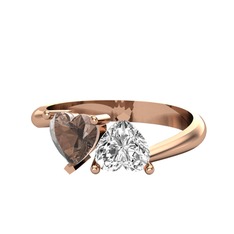 Dumanlı kuvars ve swarovski 14 ayar rose altın yüzük