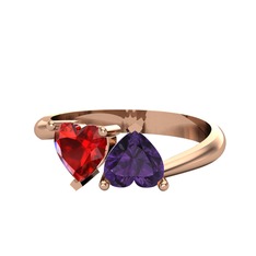 Garnet ve ametist 14 ayar rose altın yüzük